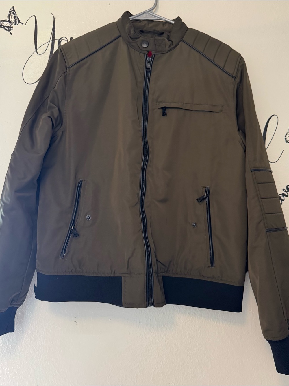 GUESS Olive Green Quilted Bomber Jacket - Picture 3 of 10